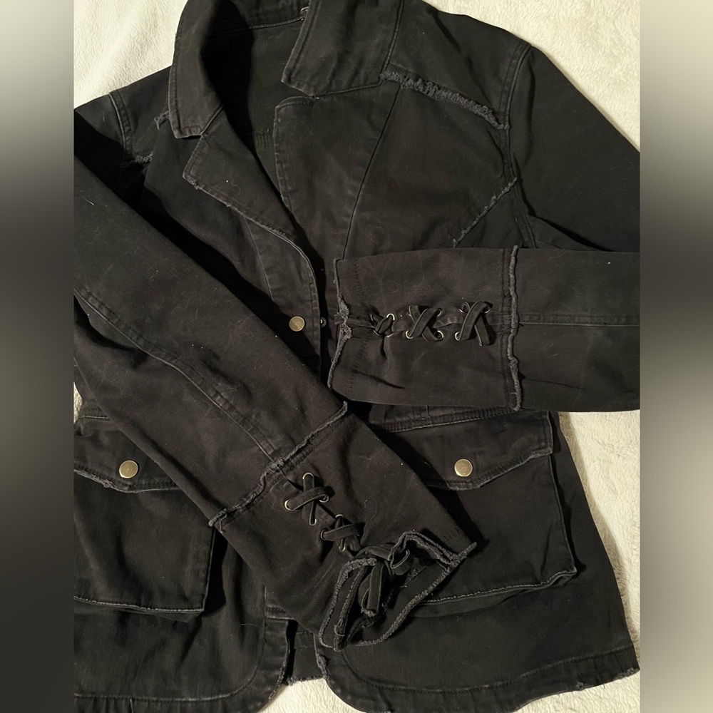 FREE PEOPLE Ruffled Black Boho Jacket sz S - Picture 4 of 8